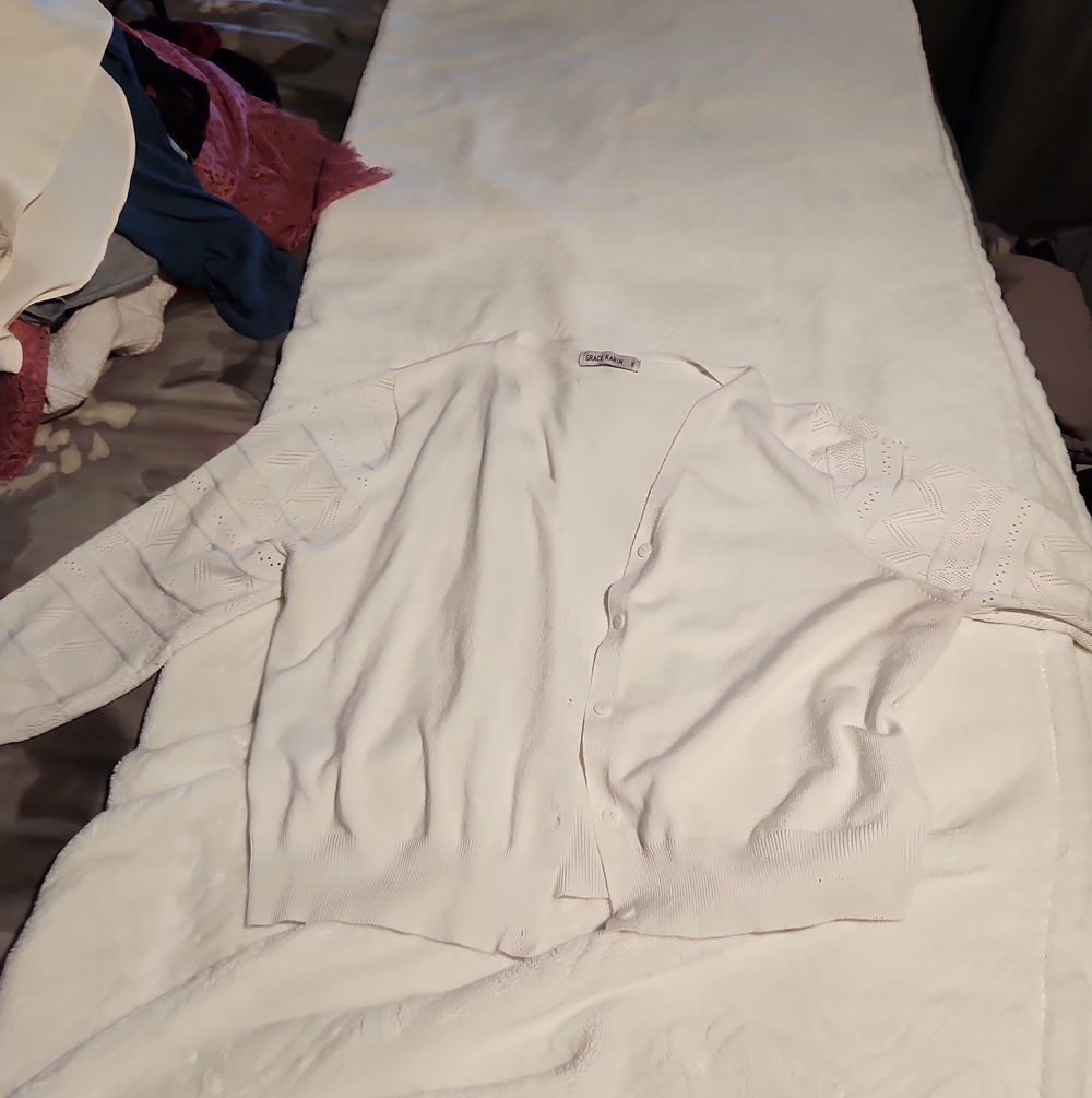 Grace Karin Cream Knit Button Cardigan